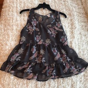 Grey bird and floral print tank top